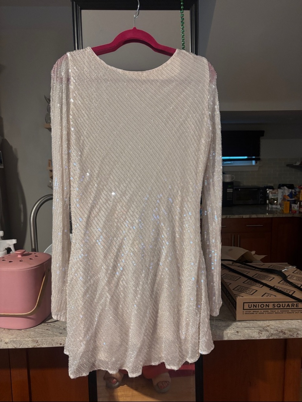 Ivory Sequin Long Sleeve Tunic Dress